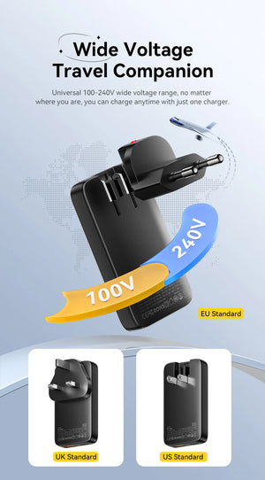 ESSAGER 65W Ultra Thin GaN Travel USB Charger with Quick Charge 4.0, PD3.0 - Black