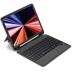 Bluetooth keyboard case with detachable keyboard and tablet, dark textured fabric finish