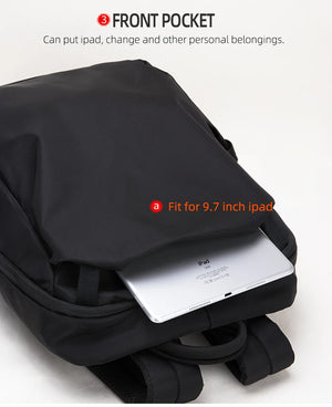 Black front pocket on commuter backpack for 9.7 inch iPad