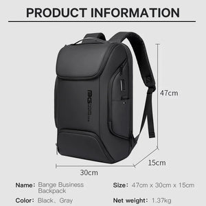 Black waterproof travel backpack with front compartment, top handle, and adjustable straps