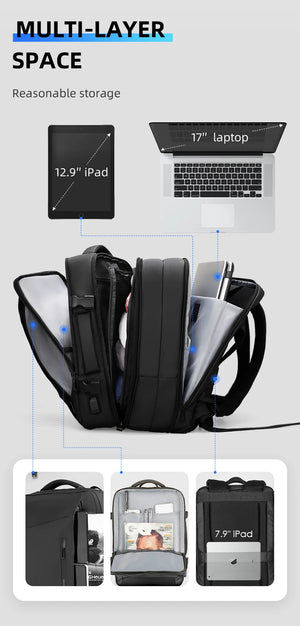 MARK RYDEN MR9299 Expandable Waterproof Travel Backpack with USB Charging Port