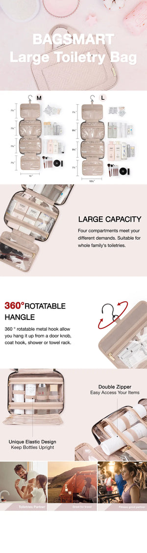BAGSMART Lightweight Waterproof Cosmetic and Toiletries Bag
