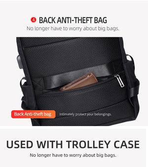 Black backpack with back anti-theft pocket and secure zipper