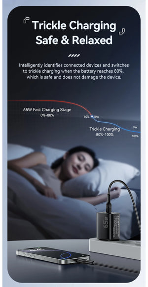 ESSAGER 65W GaN USB-C Charger with Quick Charge 4.0 and Power Delivery - Black