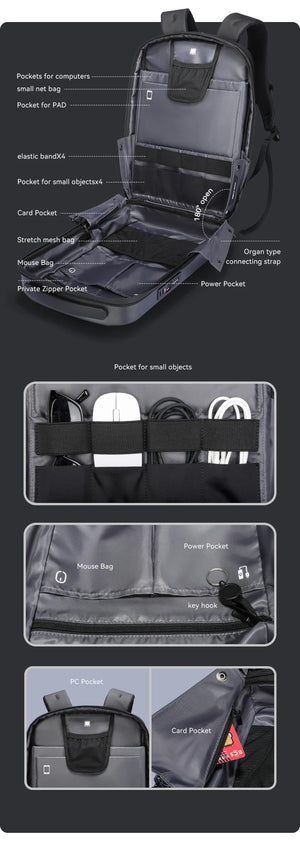 MARK RYDEN MR8918 Compact Hard Shell Travel Backpack with USB Charging Port