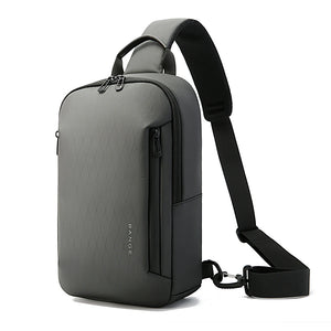 Lightweight waterproof crossbody bag, light grey, front zip pocket with shoulder strap