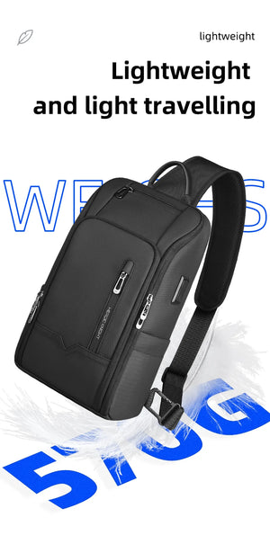 Black compact crossbody bag with lightweight travel design and dual zips