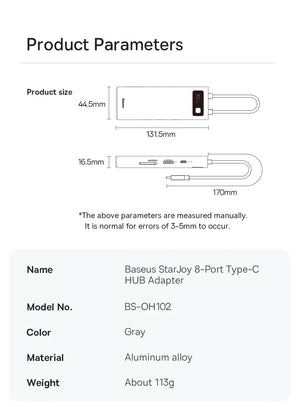 BASEUS Star Joy Series 8in1 USB-C Multiport Adapter and USB Hub