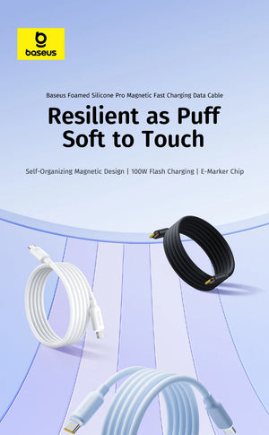 BASEUS Foamed Silicone Pro 100W Type-C to Type-C Magnetic Coiled Charging Cable