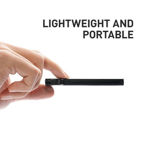Black slim aluminum pop-up card holder, low-profile bar shape