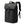 Black waterproof travel backpack with top flap, front vertical zip pocket, and padded straps.