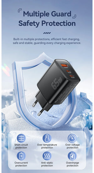 ESSAGER 65W GaN USB-C Charger with Quick Charge 4.0 and Power Delivery - Black