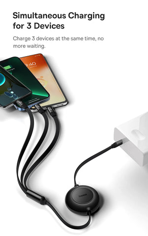 BASEUS Bright Mirror Series 2 Retractable 3in1 Fast Charging Data Cable