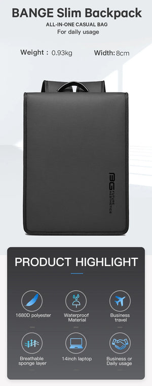 Black compact backpack with handle and front branding logo