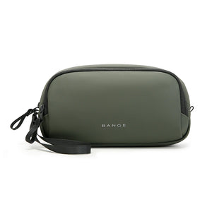BANGE lightweight waterproof tech storage bag, green, zippered oval case with wrist strap