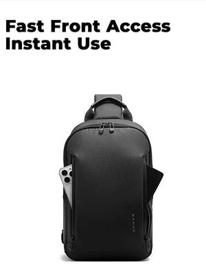 Lightweight waterproof crossbody bag, black, front vertical zip pocket and top handle
