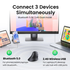 UGREEN MU008 Multi-Mode Ergonomic Vertical Bluetooth Wireless Mouse
