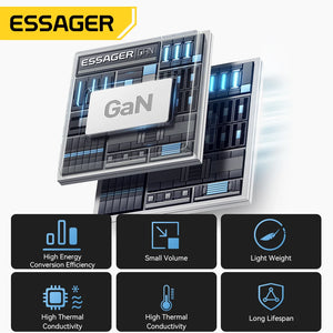 ESSAGER 65W GaN USB Charger with Retractable Cable and Power Delivery - Black