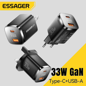 ESSAGER 33W GaN USB Charger with Digital Display and PD Fast Charging - Black