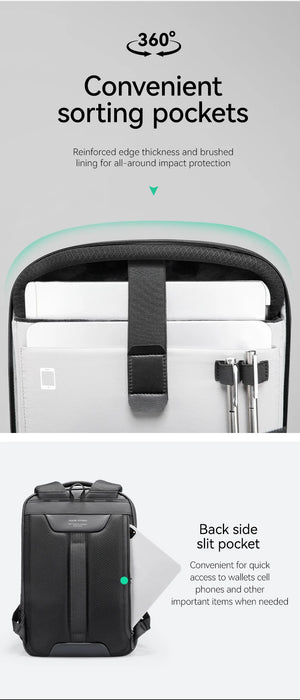MARK RYDEN MR8011 Hard Shell Waterproof Travel Backpack with USB Charging Port