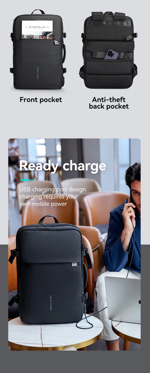 MARK RYDEN Pathrato MR8057Y Expandable Waterproof Travel Backpack with USB Charging Port