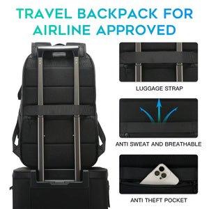 Black travel backpack with luggage strap and anti-theft pocket