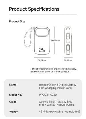 BASEUS QPow3 Digital Display Power Bank with Built-In Cable