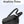 Black compact crossbody bag with top zipper and adjustable shoulder strap, angled view.