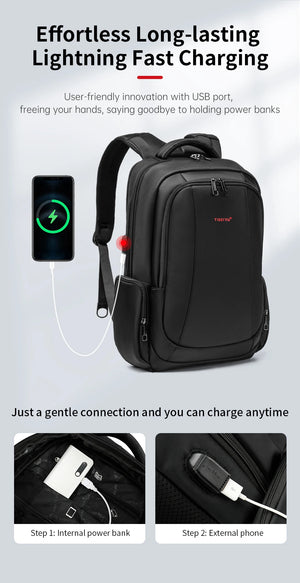 TIGERNU B3143 Large Capacity Waterproof Travel Backpack with USB Charging Port