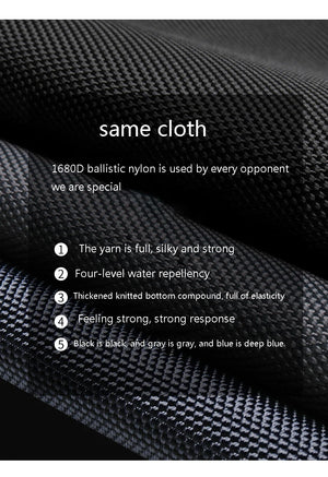 Black ballistic-style fabric weave texture for rugged waterproof backpack exterior.