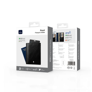 WiWU Royal passport wallet retail box set, black leather wallet packaging for RFID