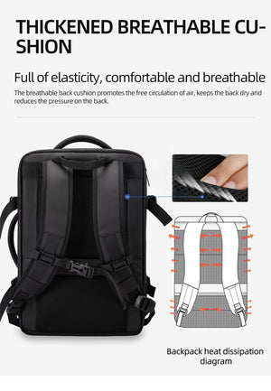 Waterproof travel backpack with thick breathable back padding and adjustable shoulder straps