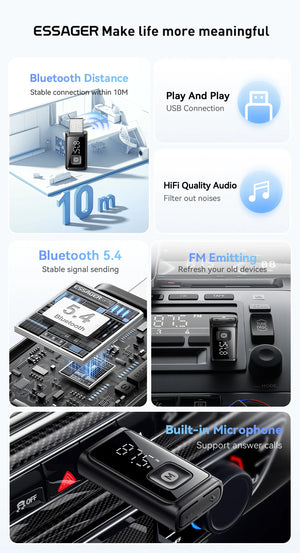 ESSAGER BT17 FM Bluetooth Adapter and USB Dongle