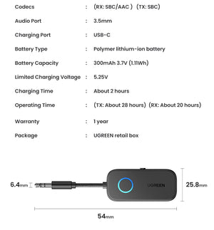 UGREEN CM403 2in1 Aux Wireless Bluetooth Adapter