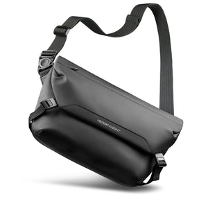 Black waterproof crossbody bag with adjustable shoulder strap and front flap