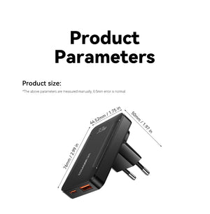ESSAGER 65W Ultra Thin GaN Pro Travel USB Charger with Quick Charge 4.0 and PD3.0 - Black