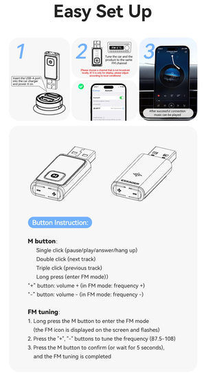 ESSAGER BT17 FM Bluetooth Adapter and USB Dongle