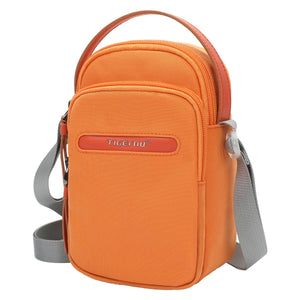 TIGERNU S8810 compact waterproof crossbody bag, orange, zip front pocket, gray strap