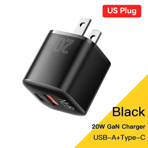 ESSAGER 20W GaN USB Charger with PD Fast Charging and QC3.0 - Black