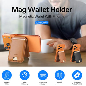 WiWU MagSafe slim wallet card holder with tracker slot, brown and black styles