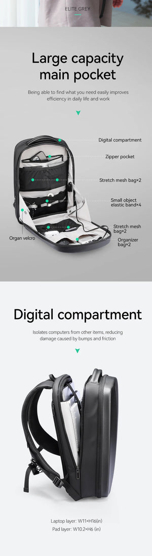 MARK RYDEN MR8011 Hard Shell Waterproof Travel Backpack with USB Charging Port