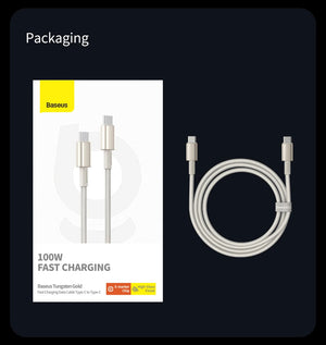 BASEUS Tungsten Gold 100W USB-C to USB-C Fast Charging Cable