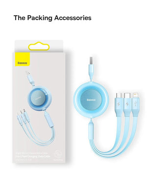 BASEUS Bright Mirror Series Retractable 3in1 Fast Charging Data Cable