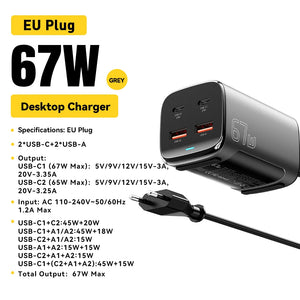 ESSAGER 67W GaN USB-C Desktop Charger with Quick Charge 3.0, PPS and PD3.1 - Black