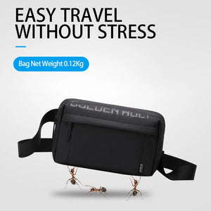 Black lightweight waterproof crossbody bag with adjustable strap and zip closure
