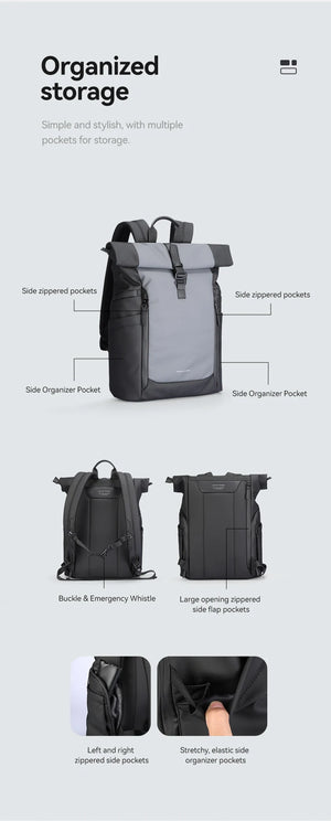 MARK RYDEN MR3807 Expandable Roll Top Waterproof Travel Backpack