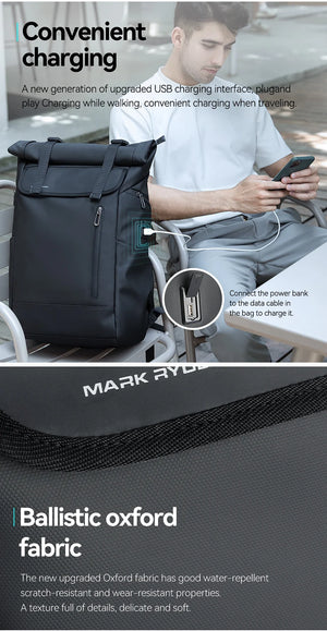MARK RYDEN MR2908 Expandable Roll Top Waterproof Travel Backpack