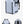 Light blue waterproof travel backpack with striped panels, front zip pocket, shoulder straps