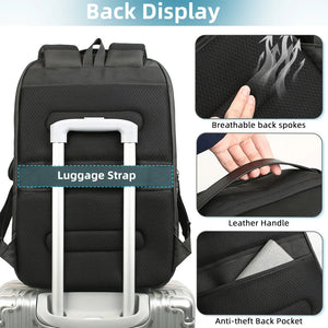 Waterproof travel backpack with trolley strap and anti-theft back pocket, black