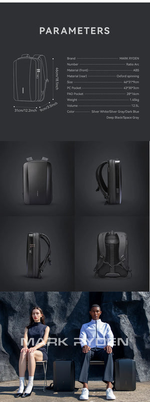 MARK RYDEN MR8918 Compact Hard Shell Travel Backpack with USB Charging Port